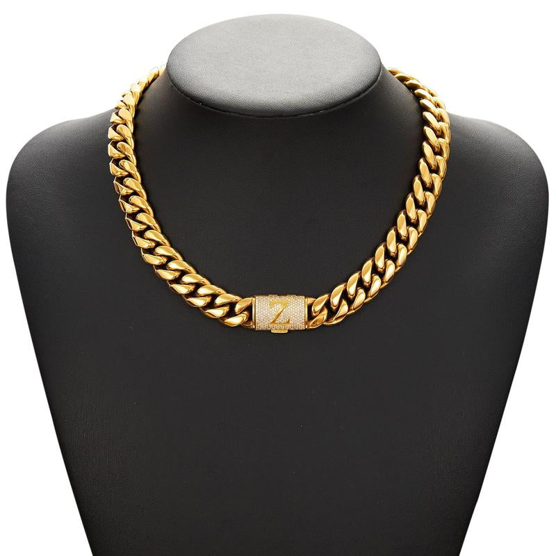 14Mm Chunky Gold Cuban Link Chain 16/20/24/28In - Bold Hip Hop Necklace for Men, Stainless Steel Initial A-Z Engraved Jewelry Gift for Him