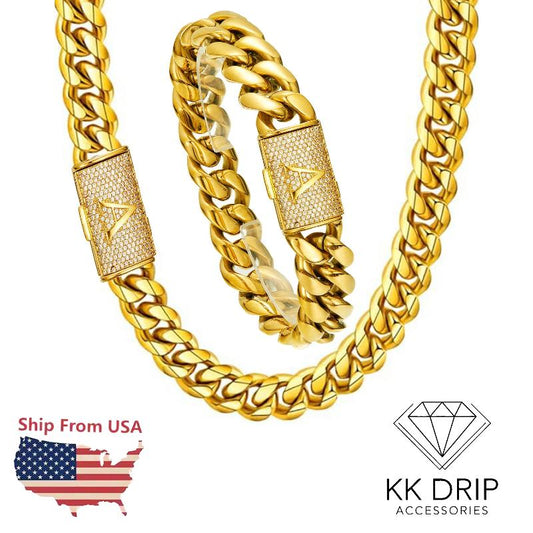 14Mm Chunky Gold Cuban Link Chain 16/20/24/28In - Bold Hip Hop Necklace for Men, Stainless Steel Initial A-Z Engraved Jewelry Gift for Him