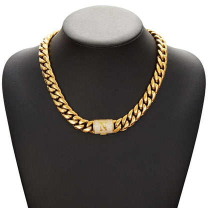 14Mm Chunky Gold Cuban Link Chain 16/20/24/28In - Bold Hip Hop Necklace for Men, Stainless Steel Initial A-Z Engraved Jewelry Gift for Him