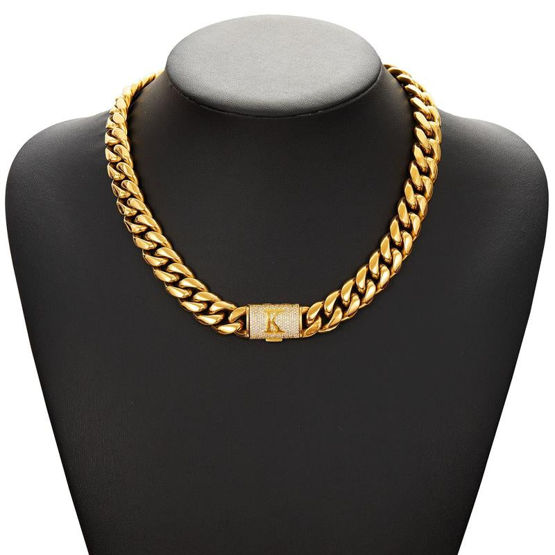 14Mm Chunky Gold Cuban Link Chain 16/20/24/28In - Bold Hip Hop Necklace for Men, Stainless Steel Initial A-Z Engraved Jewelry Gift for Him