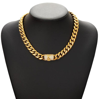 14Mm Chunky Gold Cuban Link Chain 16/20/24/28In - Bold Hip Hop Necklace for Men, Stainless Steel Initial A-Z Engraved Jewelry Gift for Him