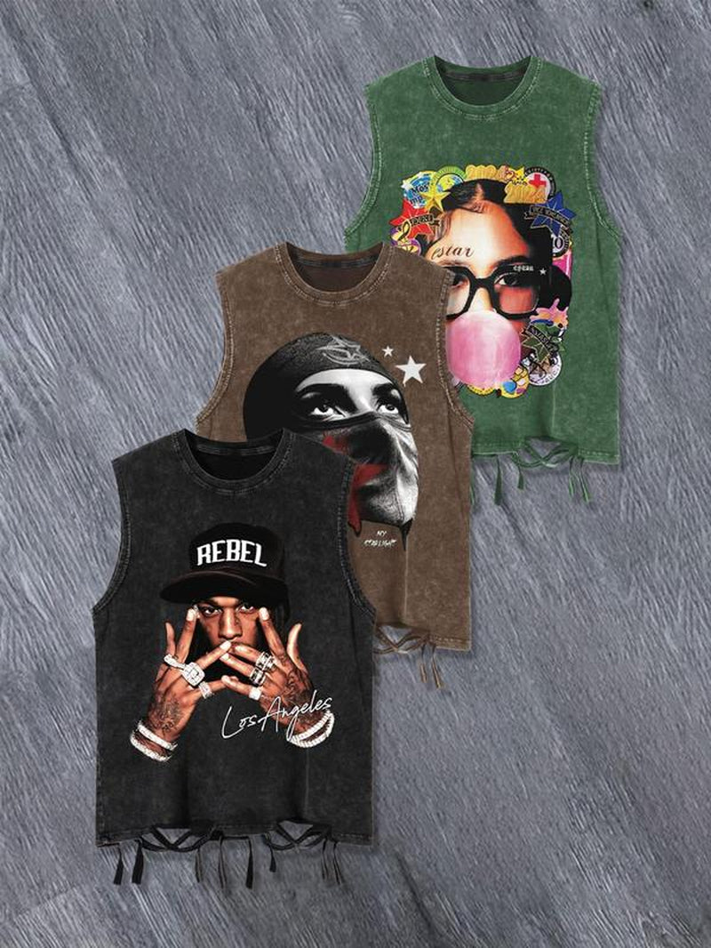 Men'S Street Style Face Print Tank Top, Regular Fit Casual Trendy Sleeveless Top for Summer, Men'S Top for Daily Wear, Vests