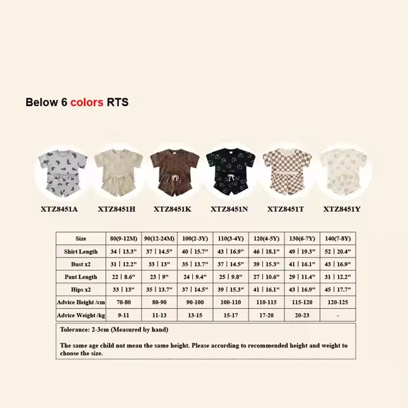 100% Cotton Kids Summer Clothing Sets Children Casual Suit Girls Boys Short Suits Baby Outfits for 1-8Years