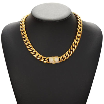 14Mm Chunky Gold Cuban Link Chain 16/20/24/28In - Bold Hip Hop Necklace for Men, Stainless Steel Initial A-Z Engraved Jewelry Gift for Him