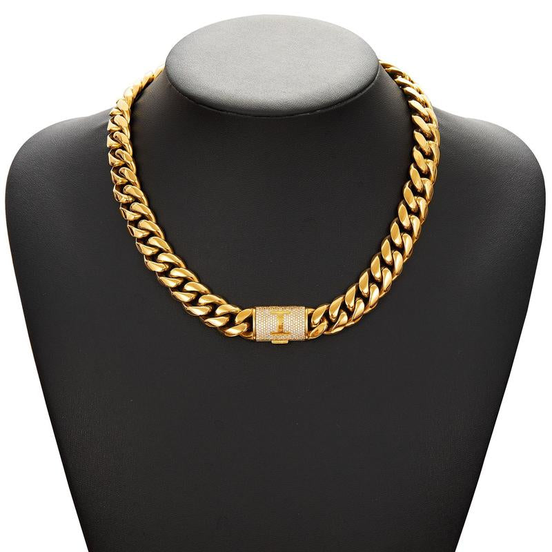 14Mm Chunky Gold Cuban Link Chain 16/20/24/28In - Bold Hip Hop Necklace for Men, Stainless Steel Initial A-Z Engraved Jewelry Gift for Him