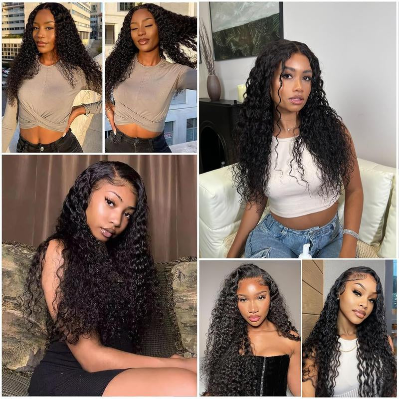 Idoli 32 Inch Deep Wave Lace Front Wigs Human Hair 13X6 HD Lace Front Wigs Natural Black 200% Density