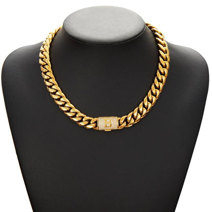 14Mm Chunky Gold Cuban Link Chain 16/20/24/28In - Bold Hip Hop Necklace for Men, Stainless Steel Initial A-Z Engraved Jewelry Gift for Him