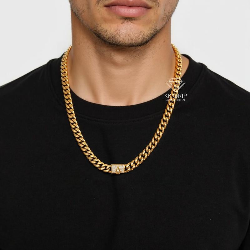 14Mm Chunky Gold Cuban Link Chain 16/20/24/28In - Bold Hip Hop Necklace for Men, Stainless Steel Initial A-Z Engraved Jewelry Gift for Him