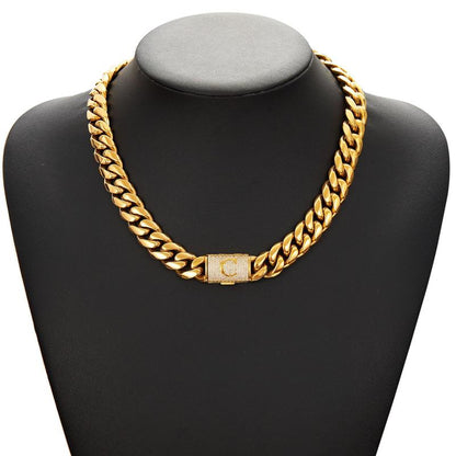14Mm Chunky Gold Cuban Link Chain 16/20/24/28In - Bold Hip Hop Necklace for Men, Stainless Steel Initial A-Z Engraved Jewelry Gift for Him