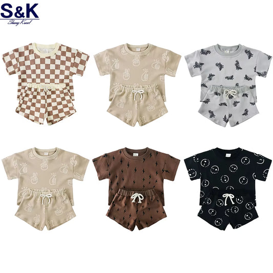 100% Cotton Kids Summer Clothing Sets Children Casual Suit Girls Boys Short Suits Baby Outfits for 1-8Years