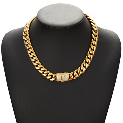 14Mm Chunky Gold Cuban Link Chain 16/20/24/28In - Bold Hip Hop Necklace for Men, Stainless Steel Initial A-Z Engraved Jewelry Gift for Him