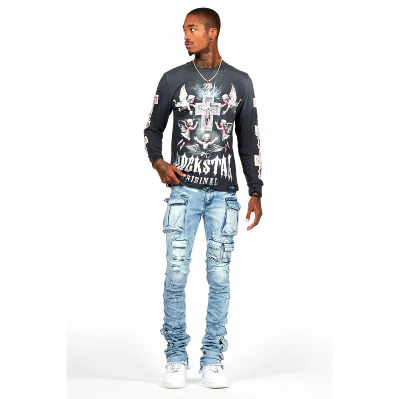 Gentry Light Blue Stacked Flare Jean