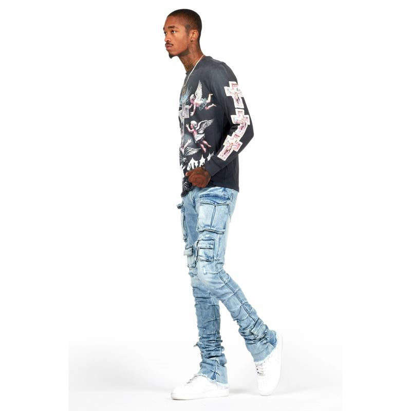 Gentry Light Blue Stacked Flare Jean