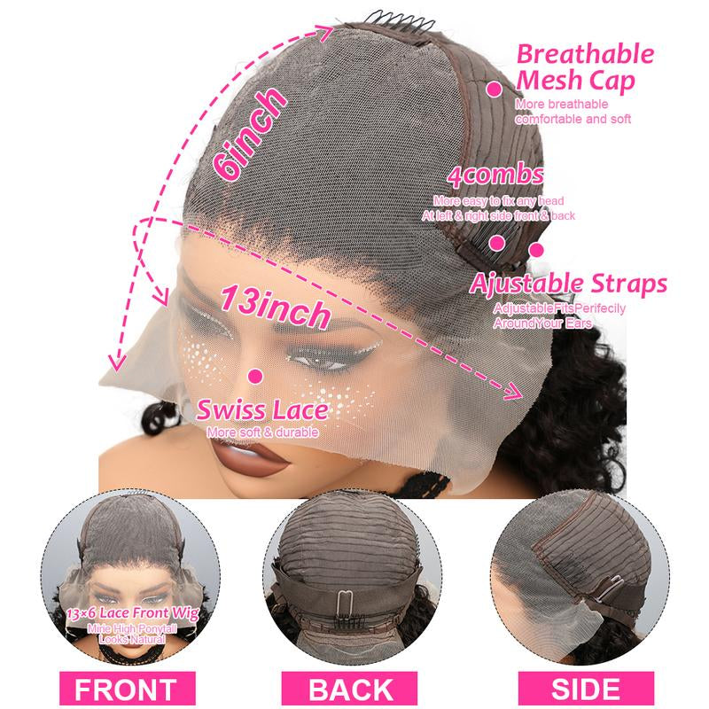 Idoli 32 Inch Deep Wave Lace Front Wigs Human Hair 13X6 HD Lace Front Wigs Natural Black 200% Density