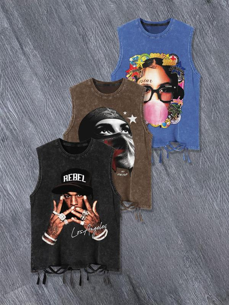 Men'S Street Style Face Print Tank Top, Regular Fit Casual Trendy Sleeveless Top for Summer, Men'S Top for Daily Wear, Vests