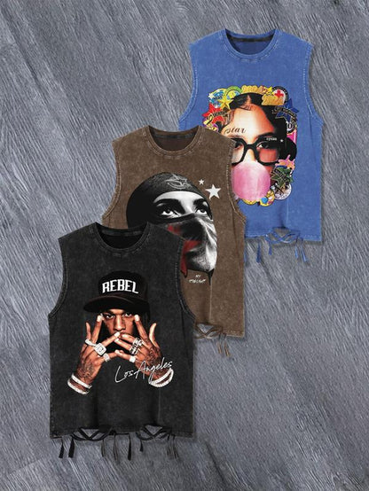 Men'S Street Style Face Print Tank Top, Regular Fit Casual Trendy Sleeveless Top for Summer, Men'S Top for Daily Wear, Vests