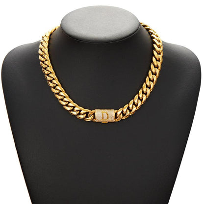 14Mm Chunky Gold Cuban Link Chain 16/20/24/28In - Bold Hip Hop Necklace for Men, Stainless Steel Initial A-Z Engraved Jewelry Gift for Him