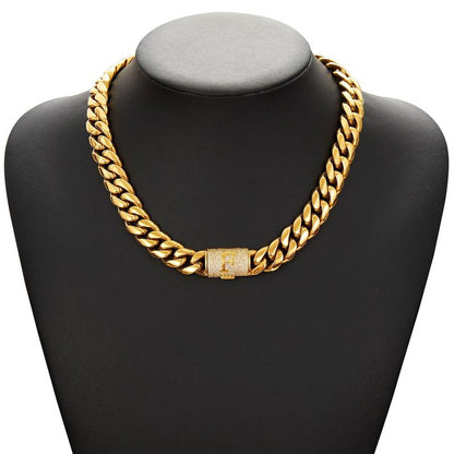 14Mm Chunky Gold Cuban Link Chain 16/20/24/28In - Bold Hip Hop Necklace for Men, Stainless Steel Initial A-Z Engraved Jewelry Gift for Him