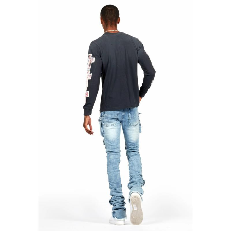 Gentry Light Blue Stacked Flare Jean