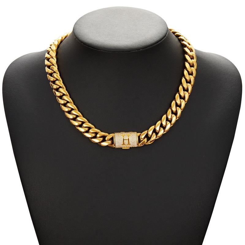 14Mm Chunky Gold Cuban Link Chain 16/20/24/28In - Bold Hip Hop Necklace for Men, Stainless Steel Initial A-Z Engraved Jewelry Gift for Him