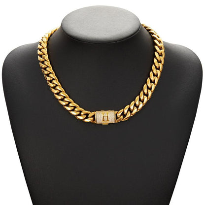 14Mm Chunky Gold Cuban Link Chain 16/20/24/28In - Bold Hip Hop Necklace for Men, Stainless Steel Initial A-Z Engraved Jewelry Gift for Him