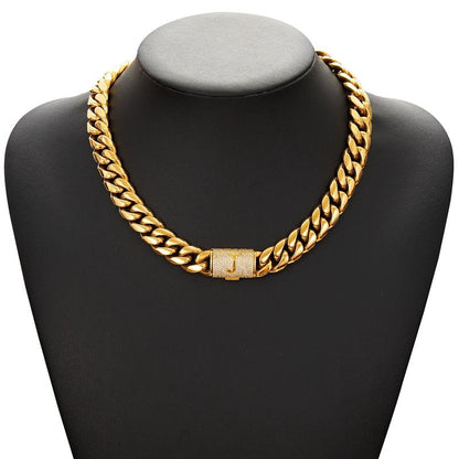 14Mm Chunky Gold Cuban Link Chain 16/20/24/28In - Bold Hip Hop Necklace for Men, Stainless Steel Initial A-Z Engraved Jewelry Gift for Him