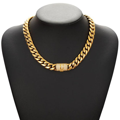 14Mm Chunky Gold Cuban Link Chain 16/20/24/28In - Bold Hip Hop Necklace for Men, Stainless Steel Initial A-Z Engraved Jewelry Gift for Him
