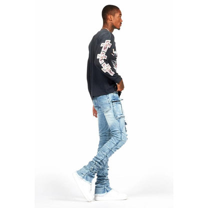 Gentry Light Blue Stacked Flare Jean