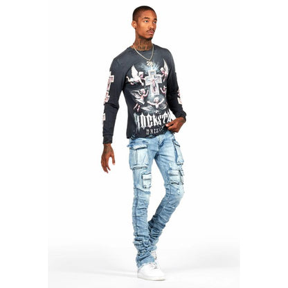 Gentry Light Blue Stacked Flare Jean