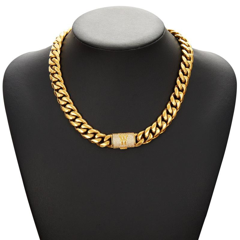 14Mm Chunky Gold Cuban Link Chain 16/20/24/28In - Bold Hip Hop Necklace for Men, Stainless Steel Initial A-Z Engraved Jewelry Gift for Him