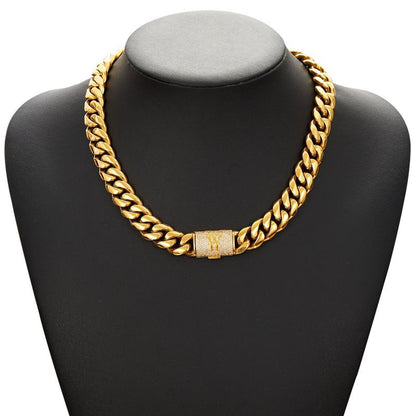 14Mm Chunky Gold Cuban Link Chain 16/20/24/28In - Bold Hip Hop Necklace for Men, Stainless Steel Initial A-Z Engraved Jewelry Gift for Him
