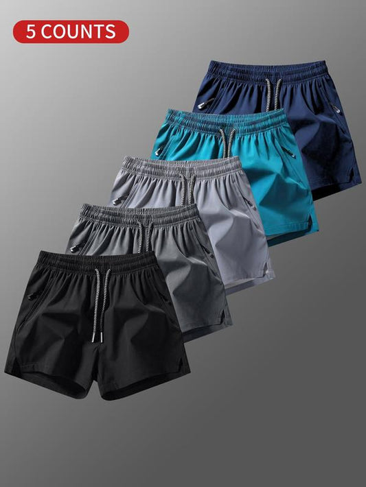 Men'S Solid Drawstring Waist Split Hem Shorts, Casual Breathable Zipper Pocket Baggy Shorts Sports Wear for Summer, Daily Wear Shorts for Men, Mens Shorts, Athletic Wear Gym Shorts, Shorts for Men