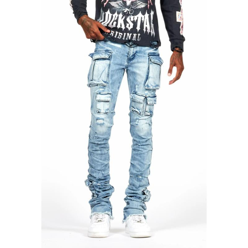 Gentry Light Blue Stacked Flare Jean