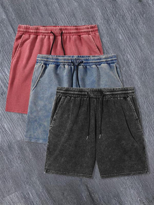 Men'S Solid Color / Letter Graphic Print Denim-Effect Print Drawstring Waist Shorts,, Regular Fit Casual Street Comfy Breathable Shorts for Daily Wear, Men'S Bottoms for Summer, Shorts for Men
