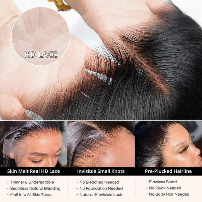 Idoli 32 Inch Deep Wave Lace Front Wigs Human Hair 13X6 HD Lace Front Wigs Natural Black 200% Density