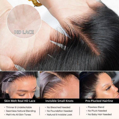 Idoli 32 Inch Deep Wave Lace Front Wigs Human Hair 13X6 HD Lace Front Wigs Natural Black 200% Density