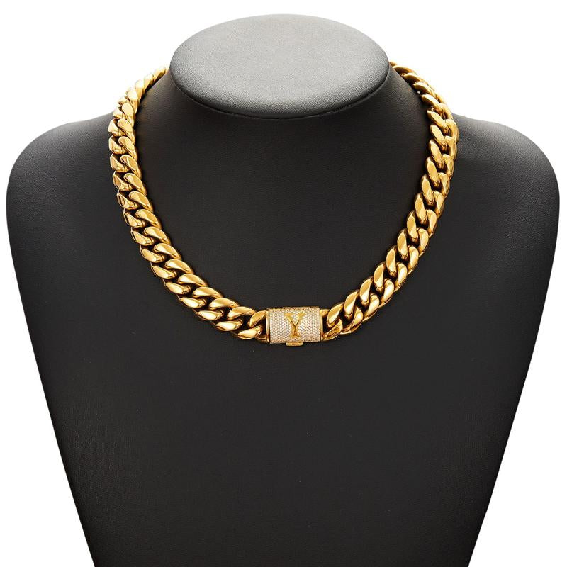 14Mm Chunky Gold Cuban Link Chain 16/20/24/28In - Bold Hip Hop Necklace for Men, Stainless Steel Initial A-Z Engraved Jewelry Gift for Him