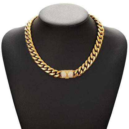 14Mm Chunky Gold Cuban Link Chain 16/20/24/28In - Bold Hip Hop Necklace for Men, Stainless Steel Initial A-Z Engraved Jewelry Gift for Him