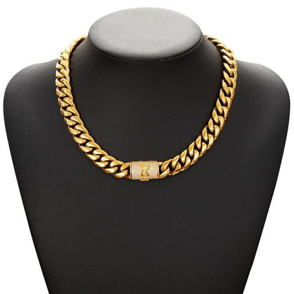 14Mm Chunky Gold Cuban Link Chain 16/20/24/28In - Bold Hip Hop Necklace for Men, Stainless Steel Initial A-Z Engraved Jewelry Gift for Him