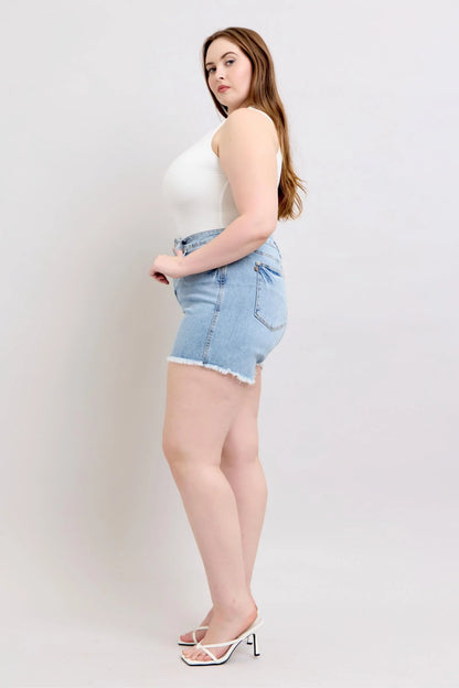 Judy Blue Full Size Tummy Control Raw Hem Denim Shorts plus Size