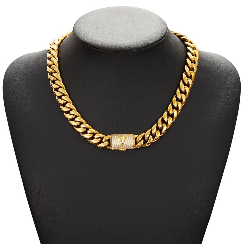 14Mm Chunky Gold Cuban Link Chain 16/20/24/28In - Bold Hip Hop Necklace for Men, Stainless Steel Initial A-Z Engraved Jewelry Gift for Him
