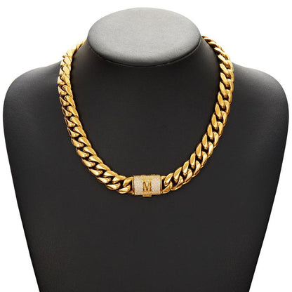 14Mm Chunky Gold Cuban Link Chain 16/20/24/28In - Bold Hip Hop Necklace for Men, Stainless Steel Initial A-Z Engraved Jewelry Gift for Him