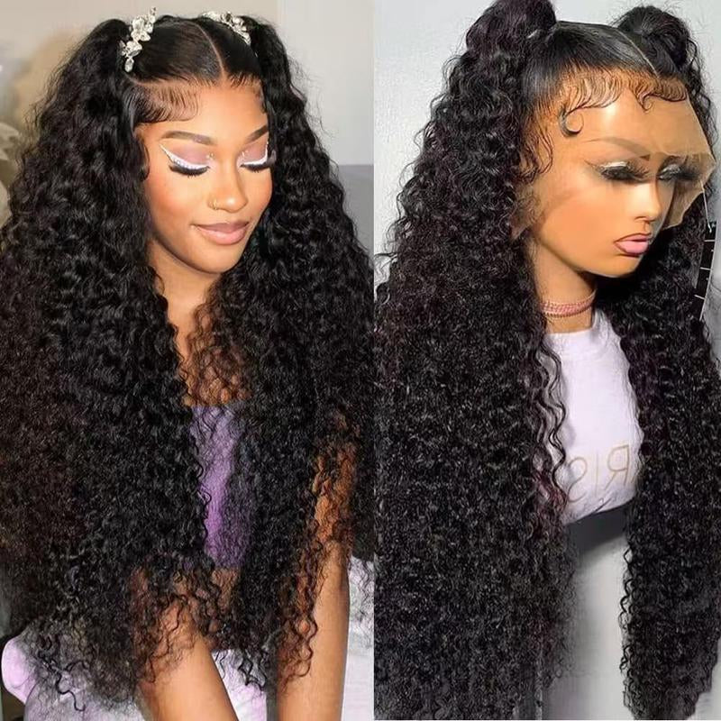 Idoli 32 Inch Deep Wave Lace Front Wigs Human Hair 13X6 HD Lace Front Wigs Natural Black 200% Density