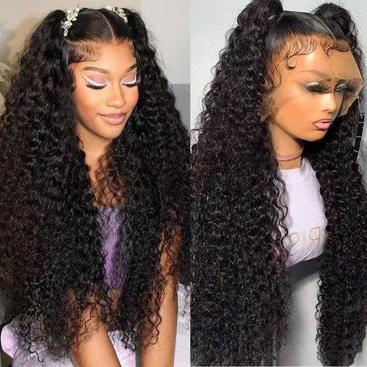 Idoli 32 Inch Deep Wave Lace Front Wigs Human Hair 13X6 HD Lace Front Wigs Natural Black 200% Density