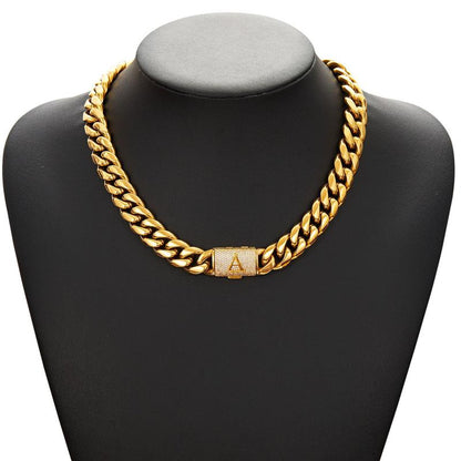 14Mm Chunky Gold Cuban Link Chain 16/20/24/28In - Bold Hip Hop Necklace for Men, Stainless Steel Initial A-Z Engraved Jewelry Gift for Him