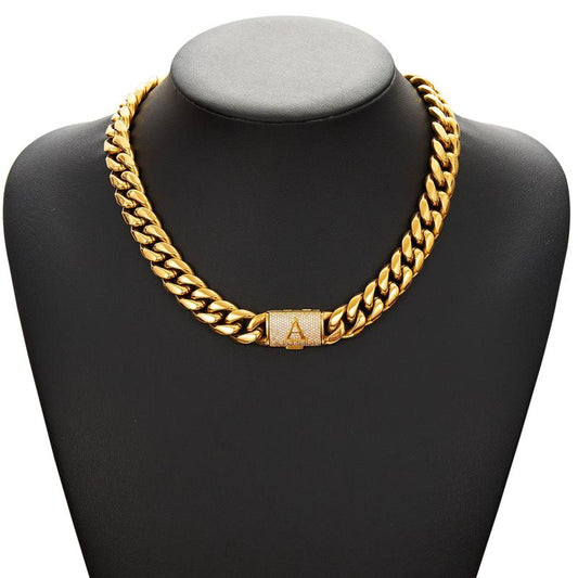 14Mm Chunky Gold Cuban Link Chain 16/20/24/28In - Bold Hip Hop Necklace for Men, Stainless Steel Initial A-Z Engraved Jewelry Gift for Him