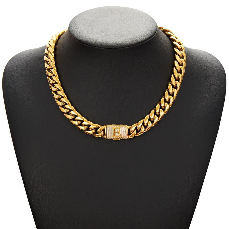 14Mm Chunky Gold Cuban Link Chain 16/20/24/28In - Bold Hip Hop Necklace for Men, Stainless Steel Initial A-Z Engraved Jewelry Gift for Him